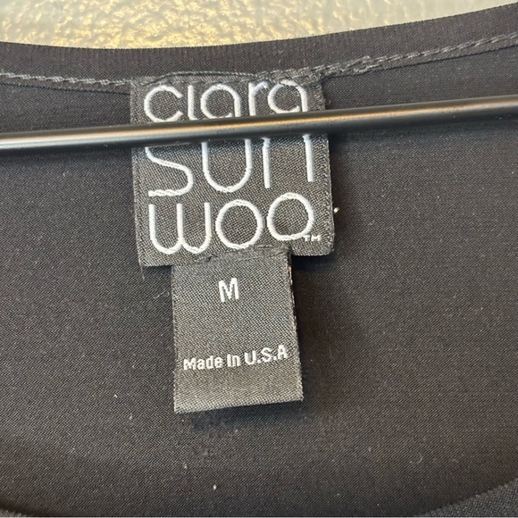 Clara Sunwoo Medium Ruffle Half Sleeve Top Black Made in USA - Picture 5 of 6